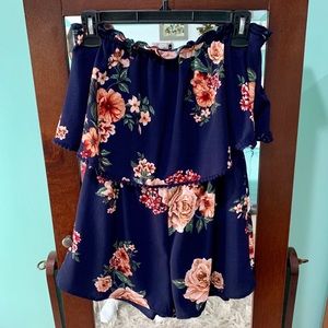 Blue Floral Tube Top Romper